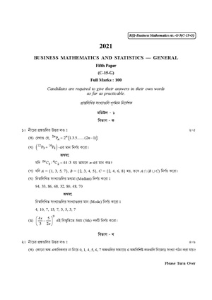 CU-2021 B. Com. (General) Business Mathematics & Statistics Part-I Paper-C-15G QP.pdf
