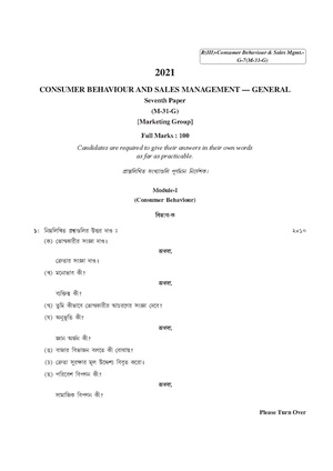 CU-2021 B. Com. (General) Consumer Behaviour and Sales Management Part-III Paper-M31G QP.pdf