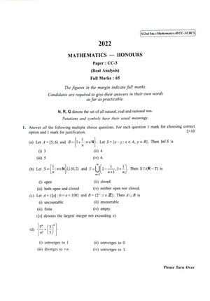 CU-2022 B.Sc. (Honours) Mathematics Semester-2 Paper-CC-3 QP.pdf