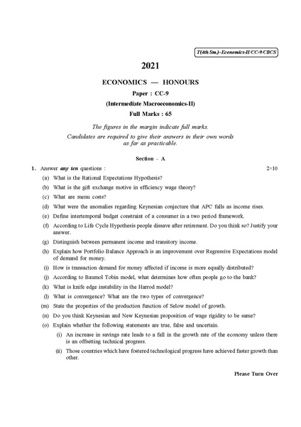 File:CU-2021 B.A. B.Sc. (Honours) Economics Semester-IV Paper-CC-9 QP.pdf