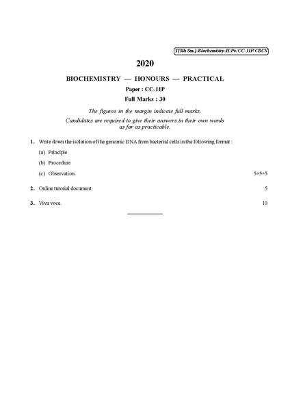 File:CU-2020 B.Sc. (Honours) Biochemistry Semester-V Paper-CC-11P Practical QP.pdf