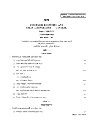 CU-2021 B. Com. (General) Consumer Behaviour & Sales Management Semester-5 Paper-DSE-5.1M QP.pdf