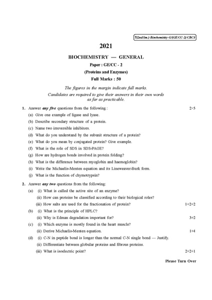 File:CU-2021 B.Sc. (General) Biochemistry Semester-II Paper-CC2-GE2 QP.pdf