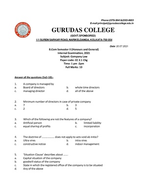 GC-2021 B. Com. (Honours & General) Company Law Semester-II Paper-CC-2.1Chg IA QP.pdf