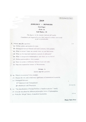 CU-2019 B.Sc. (Honours) Zoology Part-I Paper-I Unit-I QP.pdf