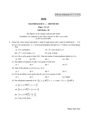 CU-2020 B.A. B.Sc. (Honours) Mathematics Semester-V Paper-CC-12 QP.pdf
