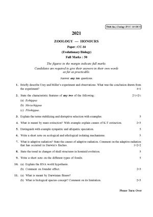 CU-2021 B.Sc. (Honours) Zoology Semester-VI Paper-CC-14 QP.pdf