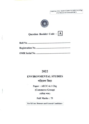 CU-2022 B. Com. (Honours & General) Environmental Studies Semester-6 Paper-AECC-6.1CHG (Set-A) QP.pdf