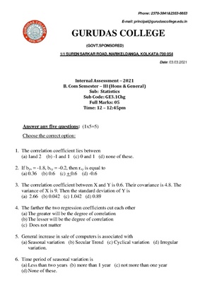 GC-2020 B. Com. (Honours & General) Statistics Semester-III Paper-GE-3.1CHG IA QP.pdf