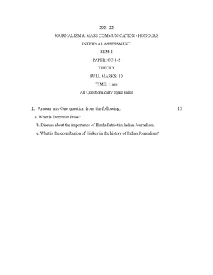 GC-2021 B.A. (Honours) Journalism Semester-I Paper-CC-2 IA QP.pdf
