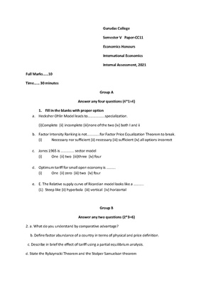GC-2021 B.Sc. (Honours) Economics Semester-V Paper-CC-11 IA QP.pdf