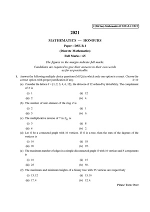 CU-2021 B.Sc. (Honours) Mathematics Semester-5 Paper-DSE-B-1 (Discrete Mathematics) QP.pdf