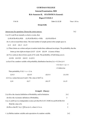 GC-2020 B.Sc. (General) Statistics Semester-II Paper-CC-2-GE-2 QP.pdf