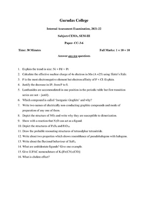 GC-2021 B.Sc. (Honours) Chemistry Semester-III Paper-CC-6 IA QP.pdf