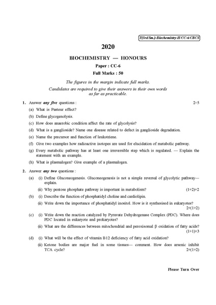 File:CU-2020 B.Sc. (Honours) Biochemistry Semester-III Paper-CC-6 QP.pdf