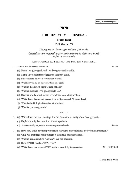 File:CU-2020 B.Sc. (General) Biochemistry Part-III Paper-IV QP.pdf