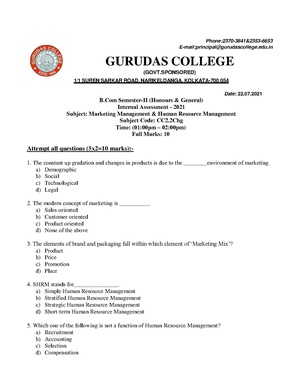 GC-2021 B. Com. (Honours & General) Marketing Management & HRM Semester-II Paper-CC-2.2Chg IA QP.pdf