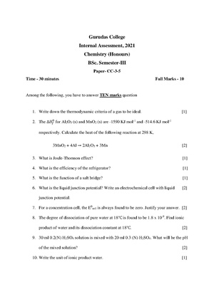 GC-2021 B.Sc. (Honours) Chemistry Semester-III Paper-CC-5 IA QP.pdf