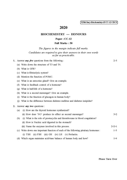 File:CU-2020 B.Sc. (Honours) Biochemistry Semester-V Paper-CC-12 QP.pdf